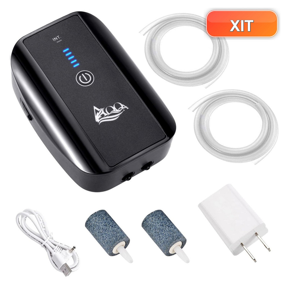 Повітряний насос аератор AQQA перезаряджувальний 5W USB 2 виходи чорний мережевий і акумуляторний тихий для акваріумів до 160 гал Київ - фото 1