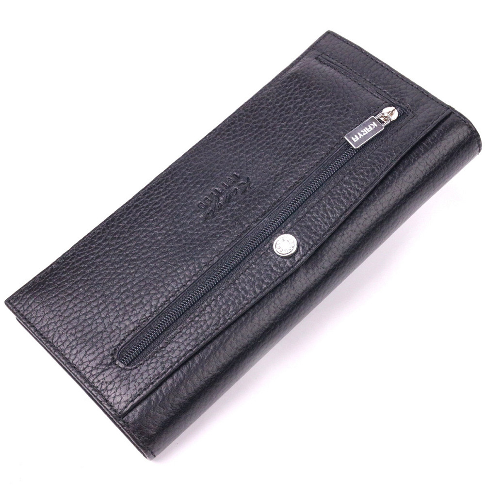 Вертикальний чоловічий гаманець із натуральної зернистої шкіри KARYA 21436 Чорний Київ - фото 2