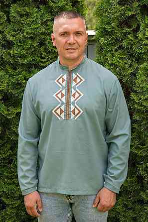 Вишиванка лляна чоловіча, полин, топ 64 Київ