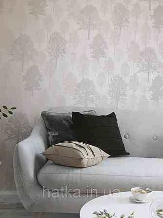 Шпалери вінілові на флізелін Marburg 82214 Giulia дерева сірі коричневі на бежевим з сріблом 3д Київ