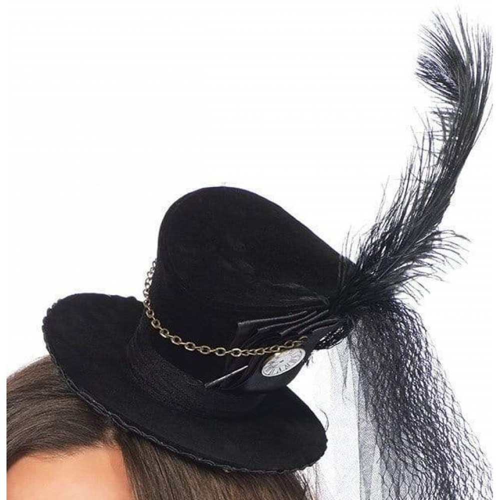 Мини-цилиндр женский Steampunk Velvet Mini Top Hat от Leg Avenue, черный Sex Aura Киев - изображение 2