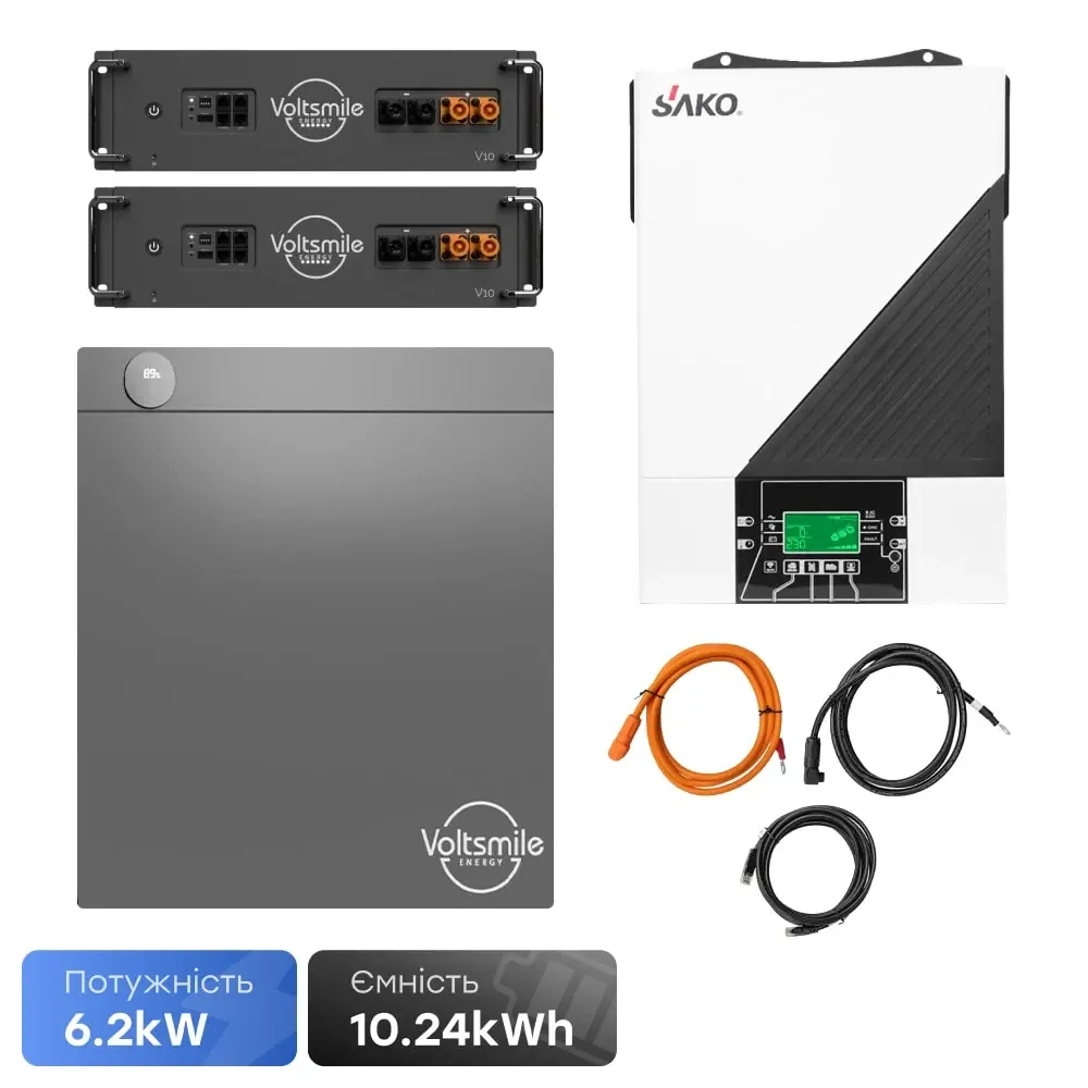 Комплект резервного живлення 6.2kW 10.24kWh: автономний інвертор Sako SUNON IV 6.2KW/48V і 2 акумуляторні батареї 51.2В Voltsmile Киев - изображение 1