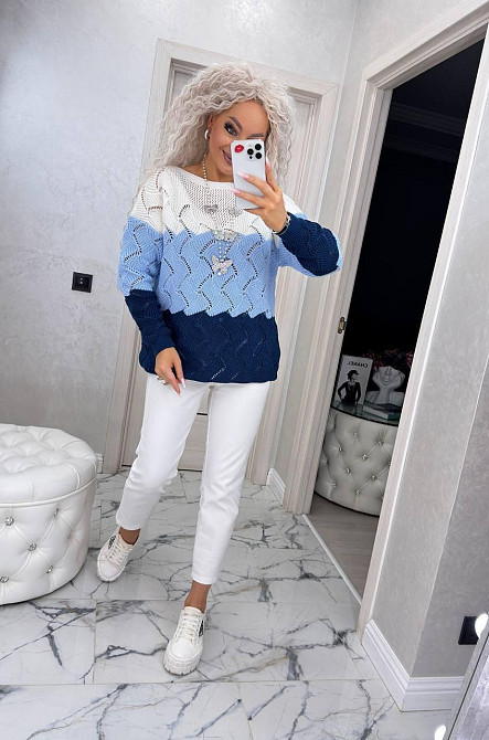 Женский ажурний вязаный свитер трехцветый. 42-52р. Київ - фото 2