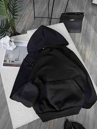 Женская стильная оверсайз худи тринитка на флисе. Черный Одесса
