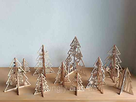 Святкова об'ємна декорація. Набір з 10 ялинок різного розміру та дизайнів. Ірпінь