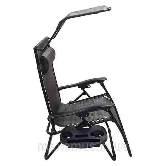 Шезлонг лежак раскладной с козырьком садовое кресло Bonro SP-167A для сада и дома отдыха на природе серый Мостиска