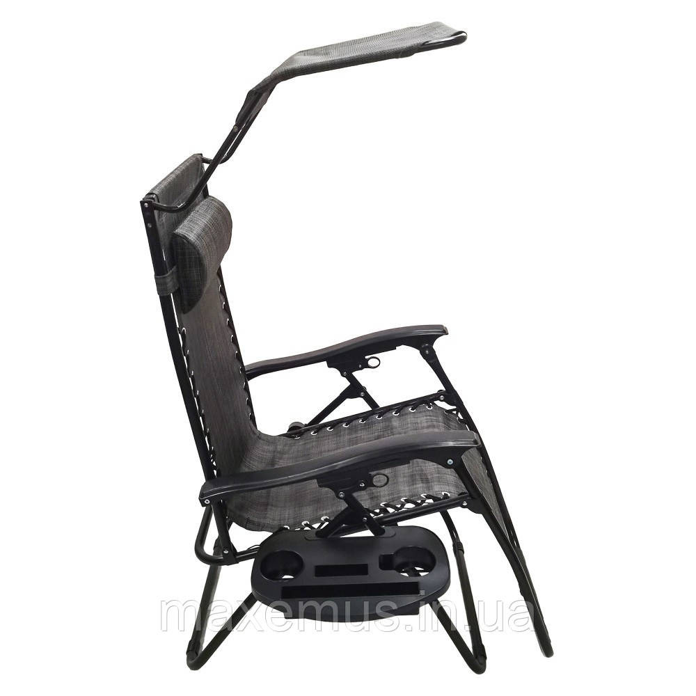 Шезлонг лежак раскладной с козырьком садовое кресло Bonro SP-167A для сада и дома отдыха на природе серый Мостиська - фото 4