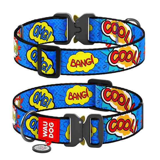 Нашийник для собак нейлоновий WAUDOG Nylon з QR-паспортом, малюнок "ВАУ", металева пряжка-фастекс, XXL, Ш Вінниця