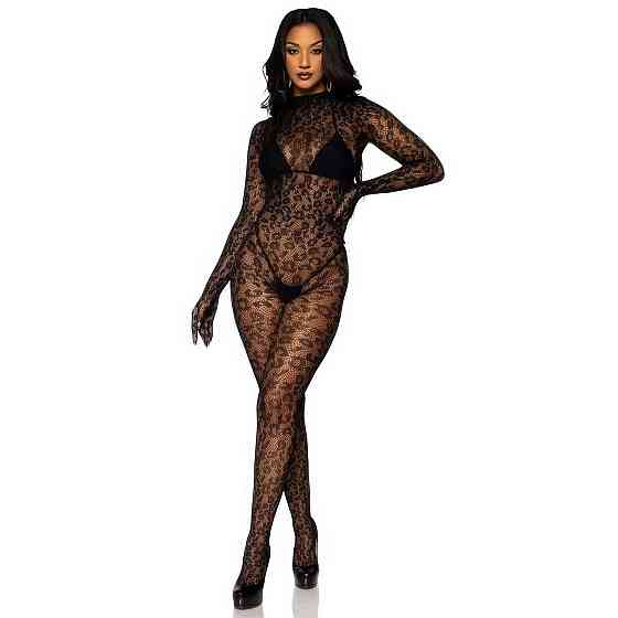 Комбінезон-боді безшовний леопардовий з мережива з довгими рукавами з відкритою спиною XS/S/M Чорний Вінниця