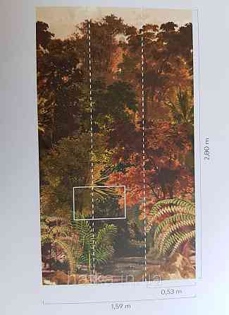 Шпалери вінілові Grandeco One roll one motif 1.59x2.8 панно-лесонню дерева зелені теракотові жовтогарячі Київ