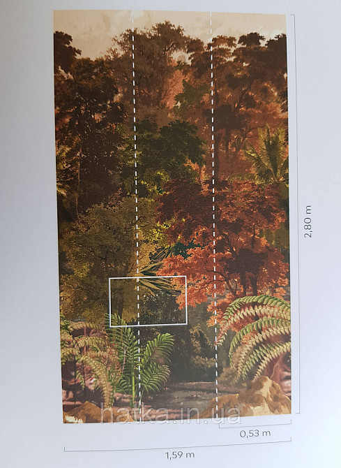 Шпалери вінілові Grandeco One roll one motif 1.59x2.8 панно-лесонню дерева зелені теракотові жовтогарячі Київ - фото 4