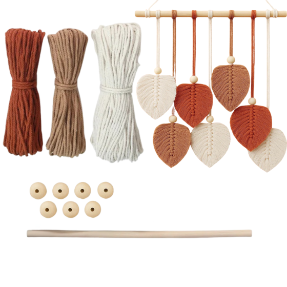 Набір макраме для ручного в'язання гобелена настінного декору «Листя» 37х30см, для рукоділля бордово-коричневий Кам'янець-Подільський