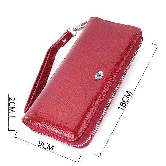 Жіночий гаманець лакований на блискавці з натуральної шкіри ST Leather 22677 Червоний Київ