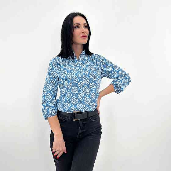 Жіноча блузка з принтом "Marocco" оптом | Норма і батал | Розпродаж моделі Блакитний, 46-48 Київ