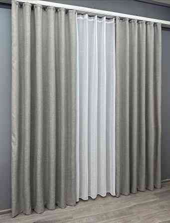 Комплект штор VR-Textil Лен Мешковина 200х270 2шт и Тюль 500х270 1016-115т Светло-серый с белым 71-026/6 Светло-серый с белым Киев
