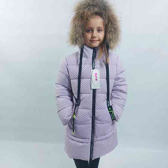 Детская сиреневая зимняя куртка на девочку с натуральным мехом 128 Николаев