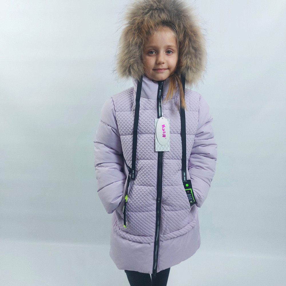 Детская сиреневая зимняя куртка на девочку с натуральным мехом 128 Николаев - изображение 2