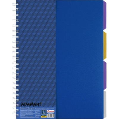 Блокнот Optima A4 Adamant пластиковая обложка, с разделителями и перфорацией, 120 листов, клетка синий (O20843-02) Винница - изображение 1