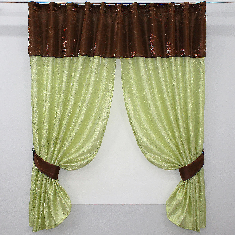 Кухонні штори VR-Textil № 073к з ламбрекеном і підхватами салатовий з коричневим 275х170 см (52-0054) Київ - фото 1