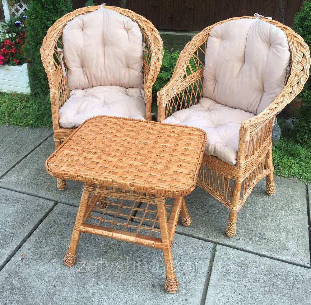 Меблі з лози з журнальним столом |  Меблі з рожевими накидками меблі дачні подарункові Київ - фото 4