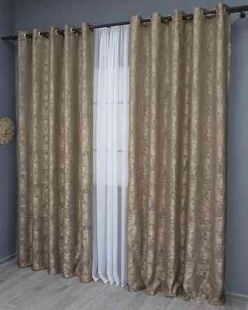 Комплект штор на люверсах VR-Textil Жаккард Sultan XO № 1680ш 150х250 см 2 шт Темно-бежевый (37-0195) Киев