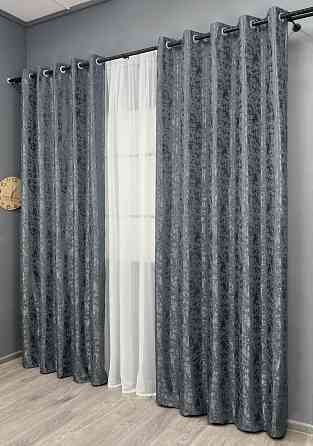 Комплект штор на люверсах VR-Textil Льон мармур Pavliani ХО № 1262ш Графітовий 150х250 см 2 шт (37-0315) Київ