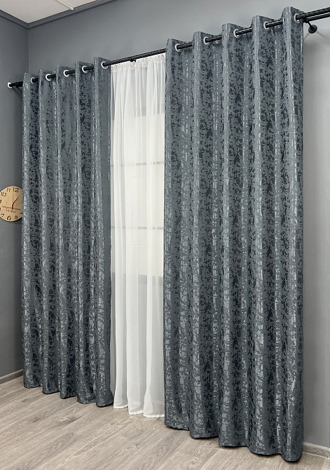 Комплект штор на люверсах VR-Textil Лен мрамор Pavliani ХО № 1262ш Графитовый 150х250 см 2 шт (37-0315) Киев - изображение 4