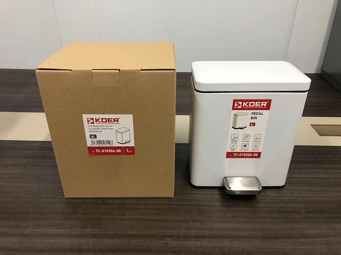 Мусорное ведро с плавным закрытием прямоугольное Koer TC-010306-08 6 л цвет белый антипалец (KR5601) Черновцы - изображение 8