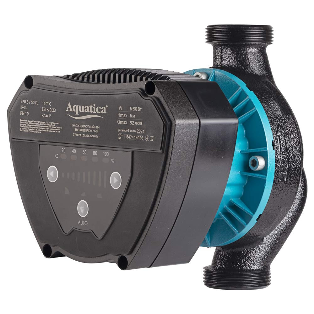 Aquatica Насос циркуляционный энергосберегающий 6-90Вт Hmax 6м Qmax 92л/мин Ø1½" 180мм + гайки Коломия - фото 1