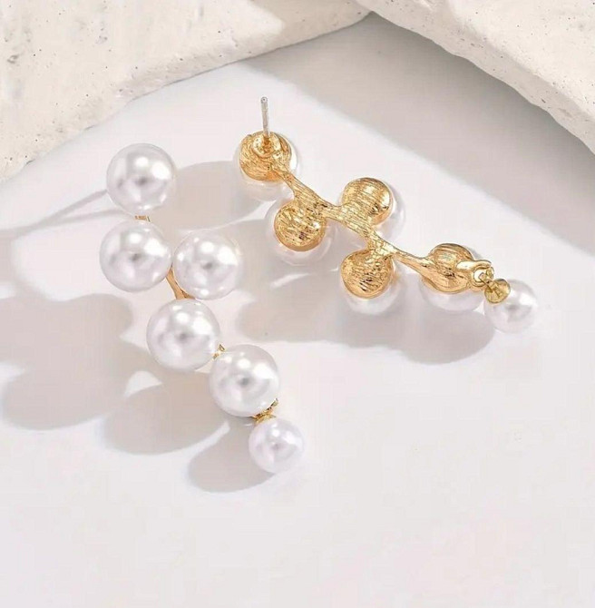 Сережки з перлинами гвоздики 39 на 14 мм білий Київ - фото 5