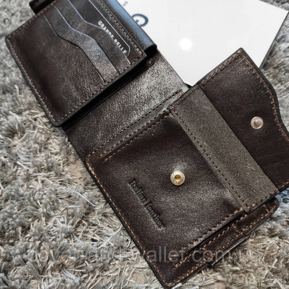 Кожаный мужской кошелек коричневого цвета на магните Grande Pelle Amico Киев - изображение 4