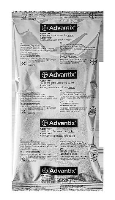 Адвантикс капли для собак весом до 4 кг (4 пипетки по 0.4 мл) Elanco Винница - изображение 4