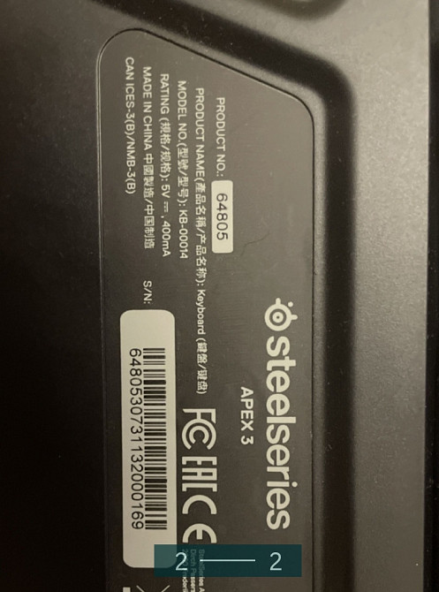 Клавиатура: Steel Series Apex 3. Отличное состояние! Киев - изображение 1