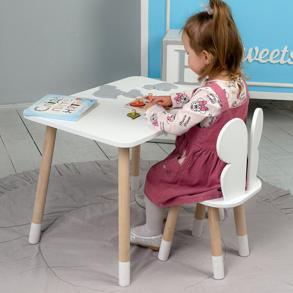 Прямокутний стіл та стільчик дитячий метелик білосніжний. Столик білий дитячий Київ - фото 8