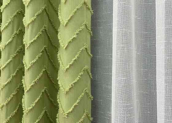 Комплект штор VR-Textil Льон Букле 200х270 2шт і Тюль 600х270 1805ш-115т Оливковий з білим 71-044/7 Київ