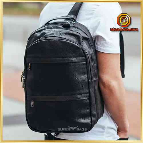 Повседневный мужской рюкзак из натуральной кожи черный современный портфель отличное качество Tiding Bag Киев