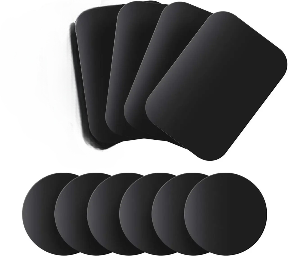 Металеві пластини для магнітного автотримача 10 шт (6 круглі, 4 прямокутні) сріблясті клейкі сумісні з тримачем в машину Київ - фото 1