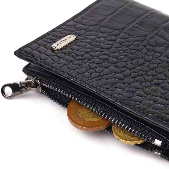 Вертикальний гаманець з натуральної шкіри з тисненням під крокодила CANPELLINI 21673 Чорний Київ