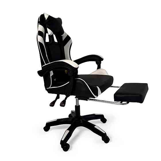 Геймерское кресло Primaveo с эргономичными подушками и выдвижной подставкой для ног, Черный/Белый Киев