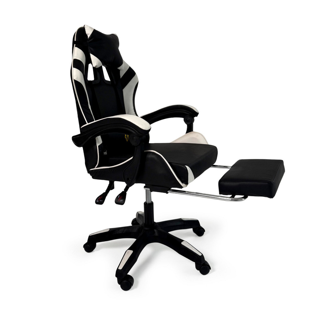 Геймерское кресло Primaveo с эргономичными подушками и выдвижной подставкой для ног, Черный/Белый Киев - изображение 3