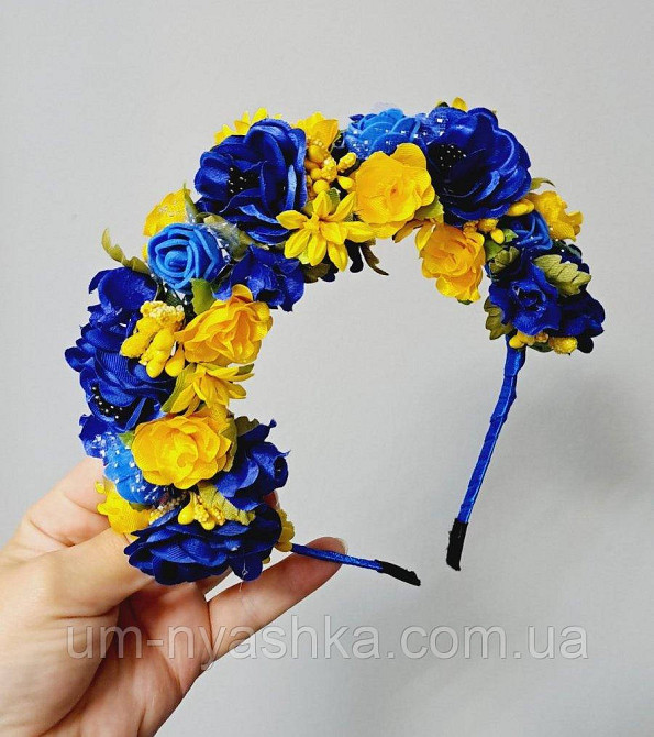 Віночок з квітами "5 троянд синьо-жовтий" Кривий Ріг - фото 1