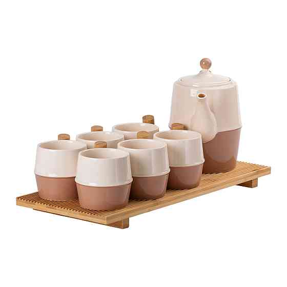 Чайний сервіз на 6 персон з бамбуковою підставкою коричневий HP-15-21 Київ