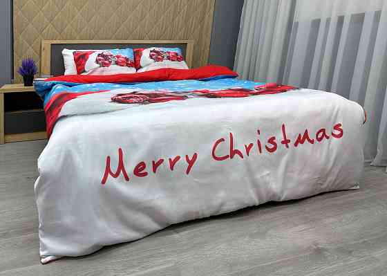Комплект постільної білизни Фланель, Євро 200х220 з Різдвяним (Новорічним) принтом (88-203) Київ