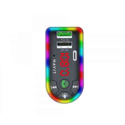 FM модулятор Havit HV-FM813BT 2USB+USB-C RGB Black (HV-FM813BT Black) Винница
