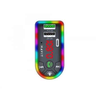 FM модулятор Havit HV-FM813BT 2USB+USB-C RGB Black (HV-FM813BT Black) Винница - изображение 2