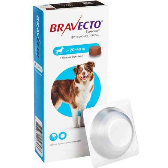 Bravecto (Бравесто) таблетка від бліх і кліщів 1000 мг. для великих собак вагою від 20 до 40 кг. Запоріжжя