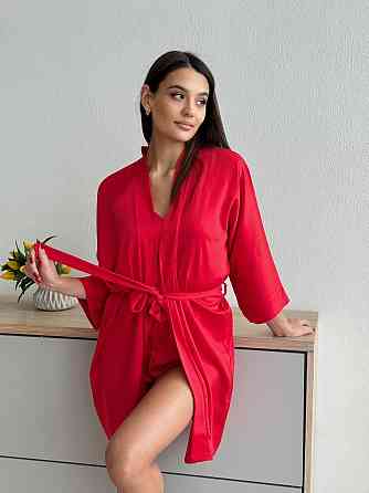 Халат женский атласный под пояс длина 90см Красный 3XL/4XL Харьков