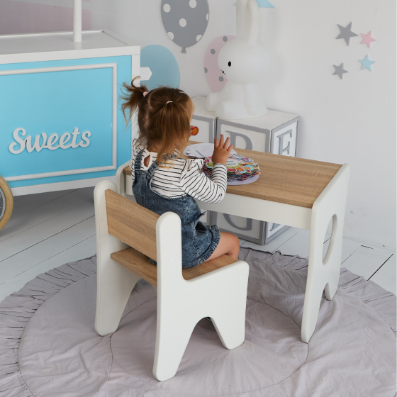 Стульчик в детскую комнату 55×37×33 детский удобный стул для игр, белый с деревом Киев