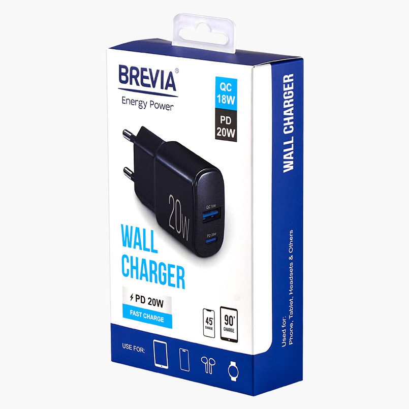 Мережевий зарядний пристрій Brevia ePower PD20W USB-C+USB-A чорний Львів - фото 6