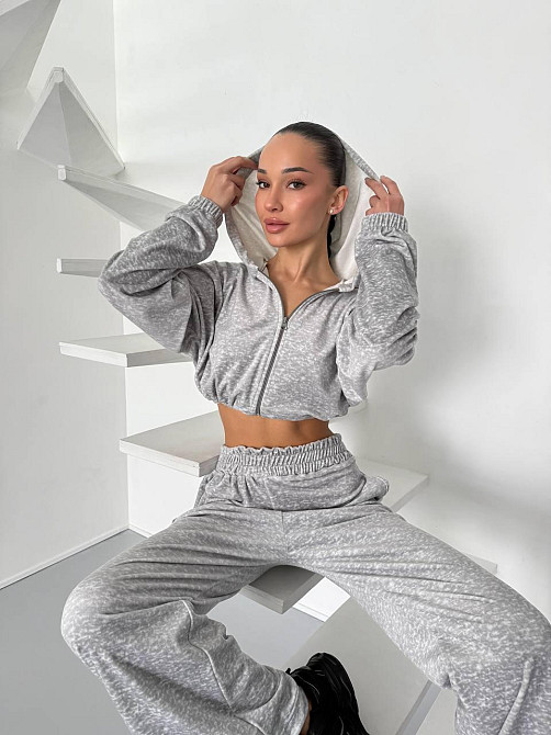 Жіночий велюровий костюм-двійка: худі на блискавці та штани Меланж, 42/44 Одеса - фото 5